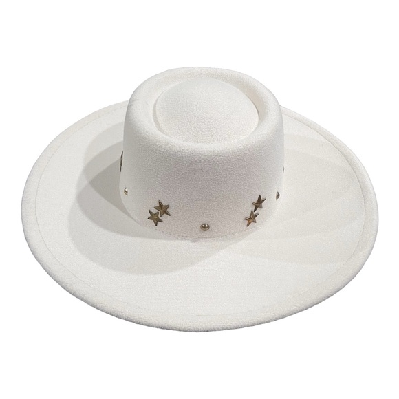 Accessories - Star Studded Wool Fedora Wide Brim Hat